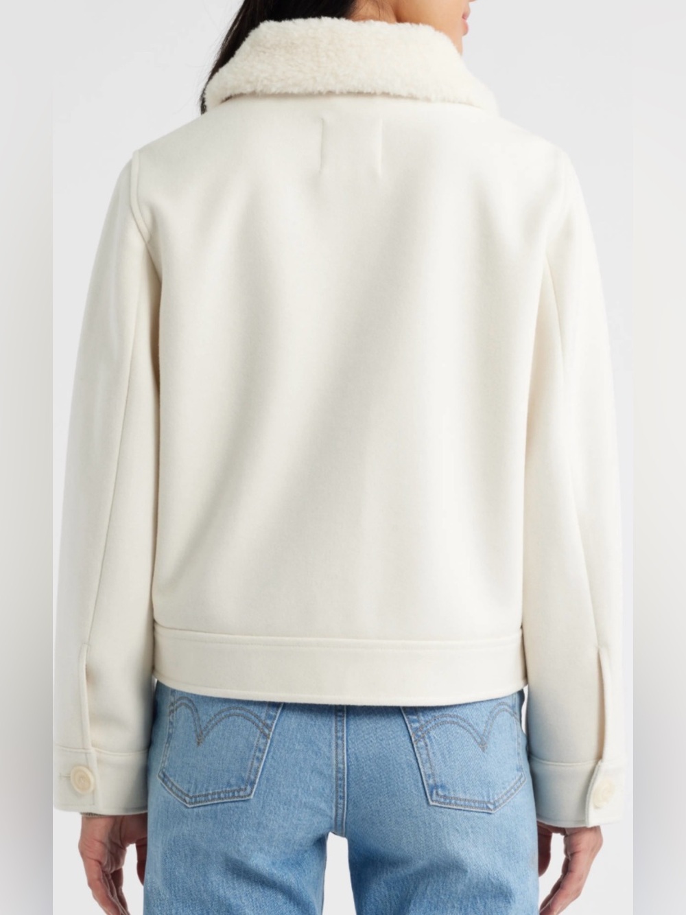 NWT Sam Edelman White Faux Fur Shearling  Collar Trim Short Jacket Cream M - Picture 2 of 14